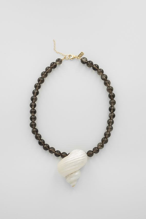Gemstone & shell pendant necklace | Smoky Quartz