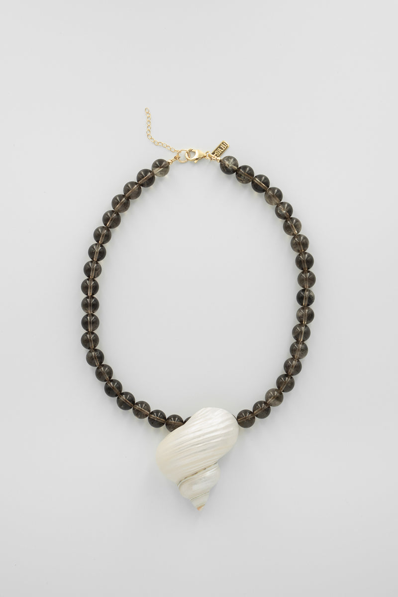 Gemstone & shell pendant necklace | Smoky Quartz