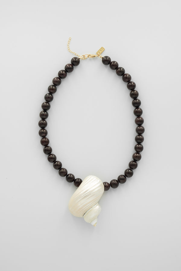 Gemstone & shell pendant necklace | Deep Garnet