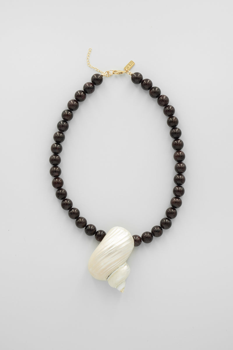 Gemstone & shell pendant necklace | Deep Garnet