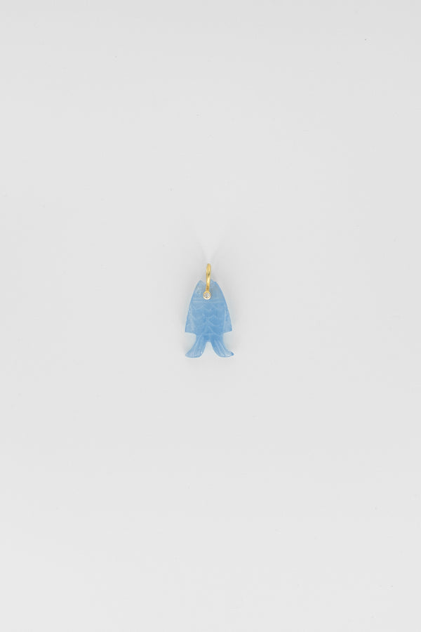 Blue Chalcedony Fish Charm with Gemstone Eye