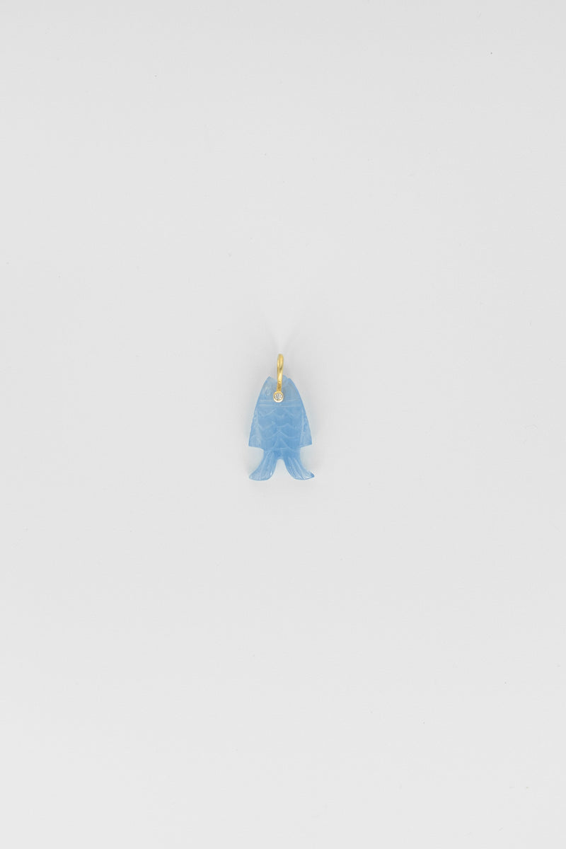 Blue Chalcedony Fish Charm with Gemstone Eye
