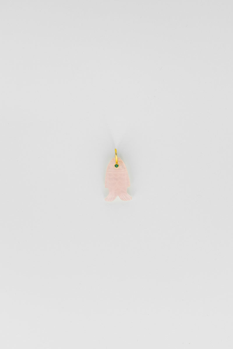 Pink Quartz Fish Charm with Gemstone Eye