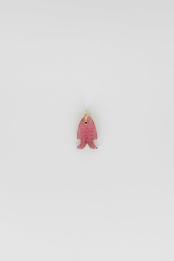 Pink Chalcedony Fish Charm with Gemstone Eye