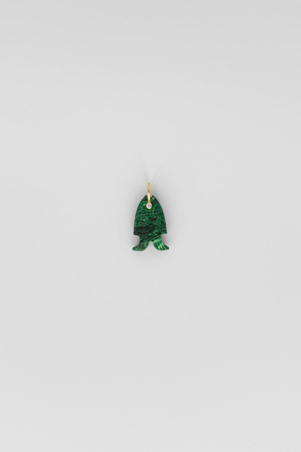 Green Malachite Fish Charm with Gemstone Eye
