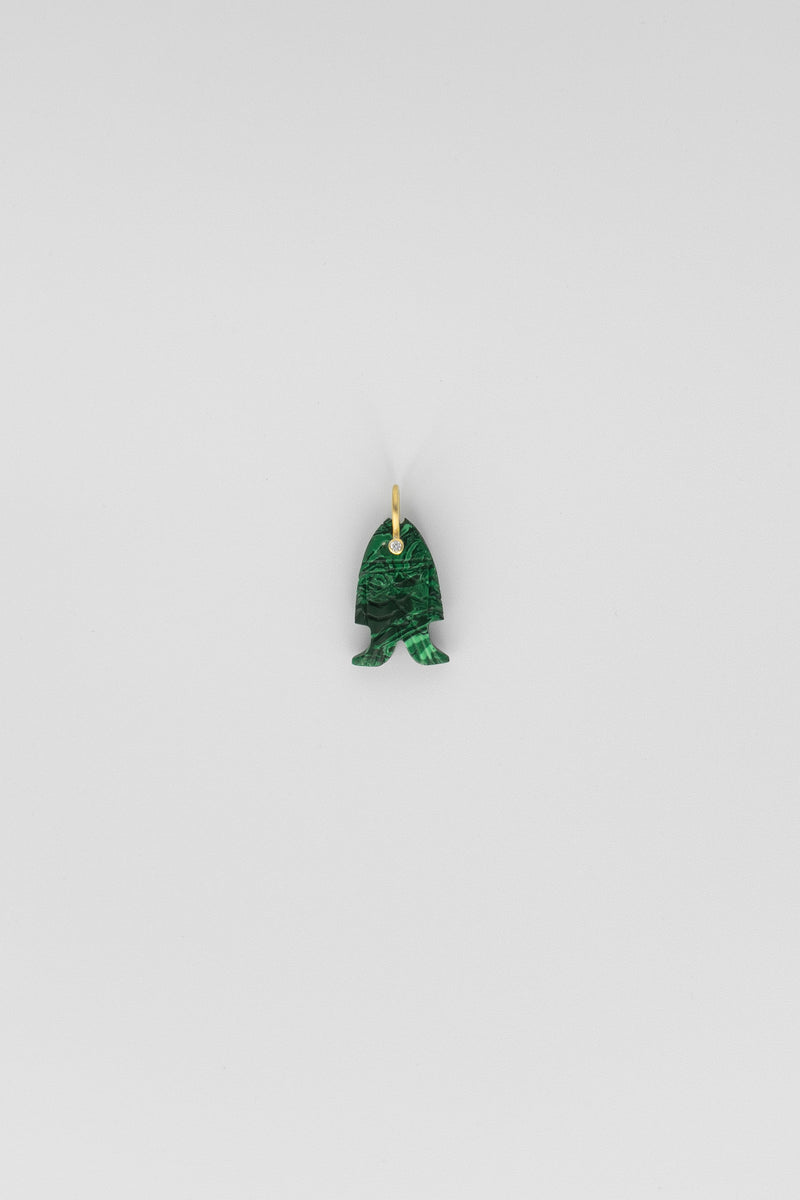 Green Malachite Fish Charm with Gemstone Eye