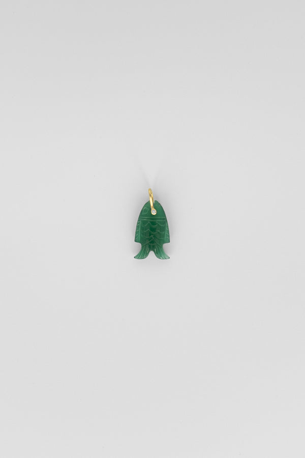 Green Onyx Fish Charm with Gemstone Eye