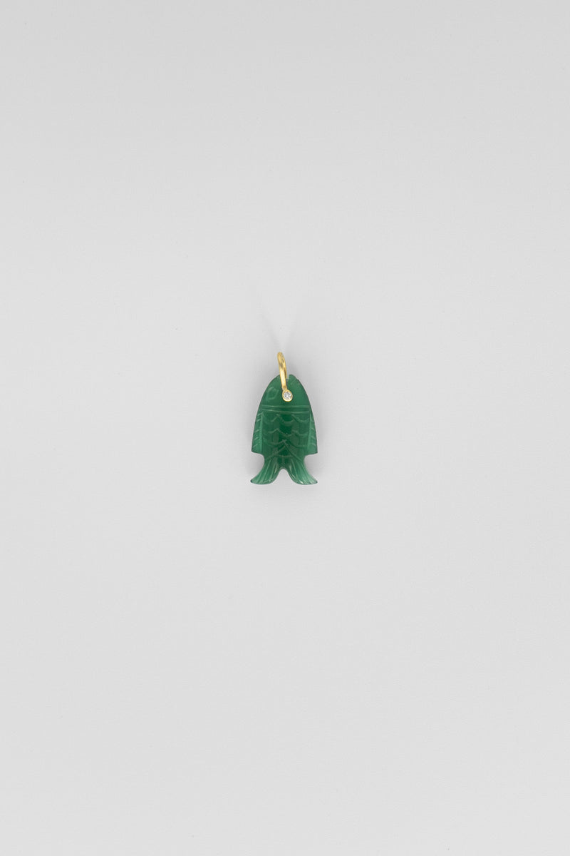 Green Onyx Fish Charm with Gemstone Eye