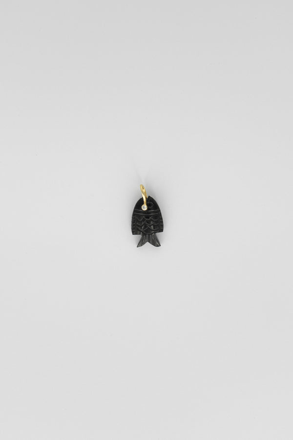 Black Onyx Fish Charm with Gemstone Eye