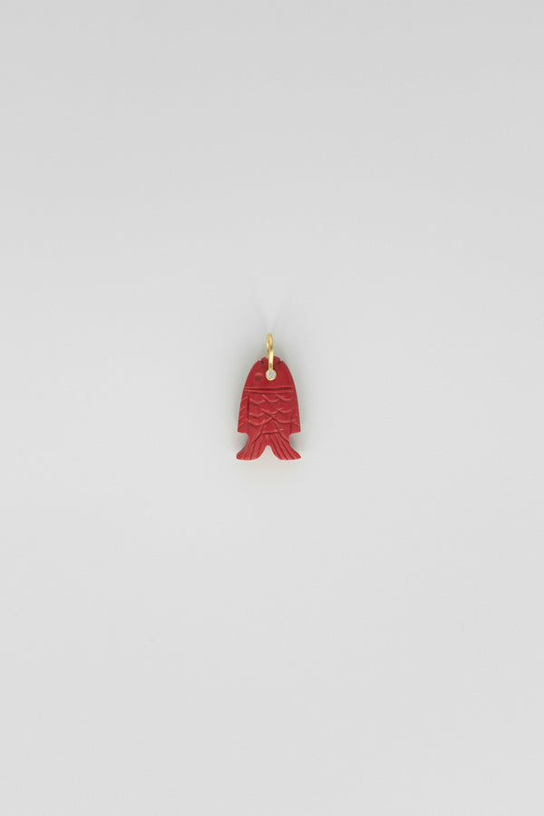 Red Coral Fish Charm with Gemstone Eye