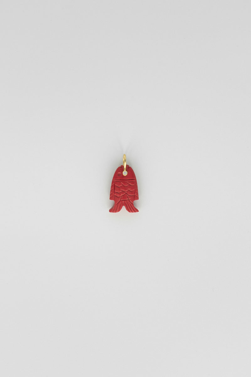 Red Coral Fish Charm with Gemstone Eye