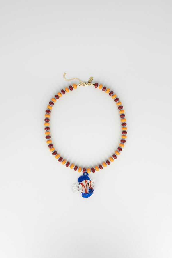Blue & red fish pendant necklace