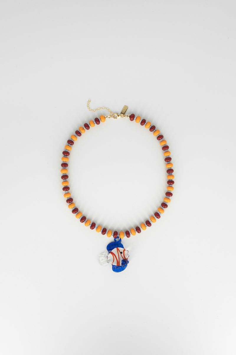 Blue & red fish pendant necklace