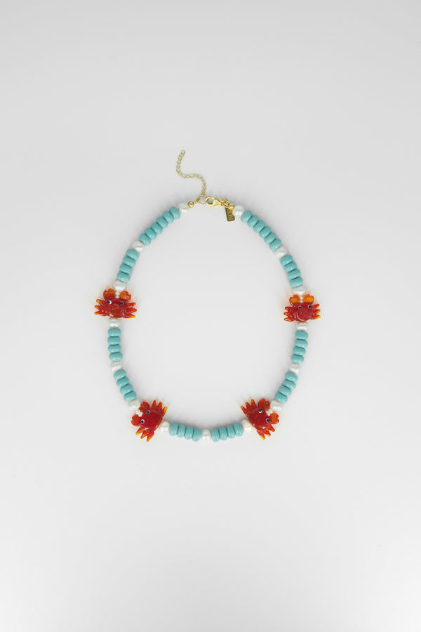 Red crab pearl beaded necklace