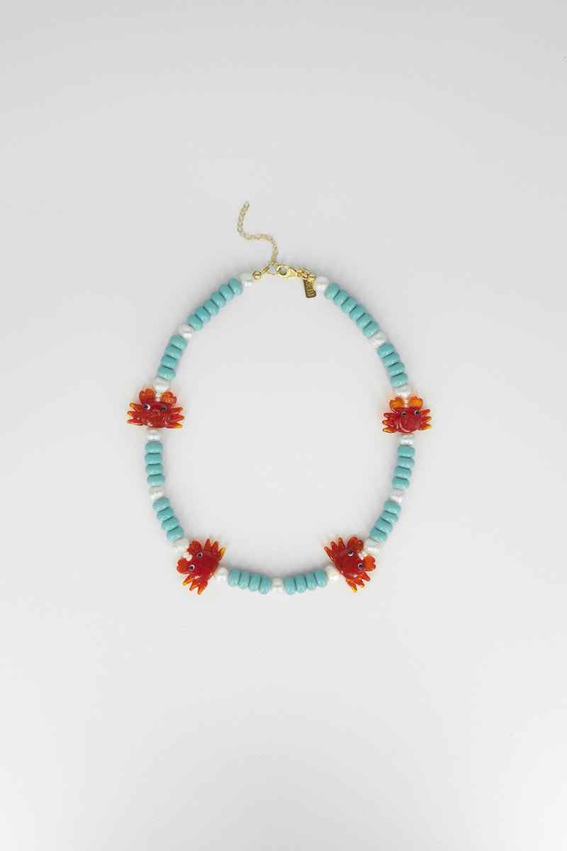 Red crab pearl beaded necklace