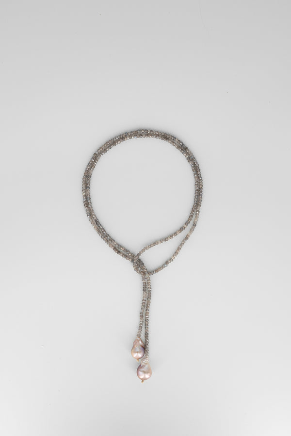 Labradorite & golden lilac baroque wrap necklace