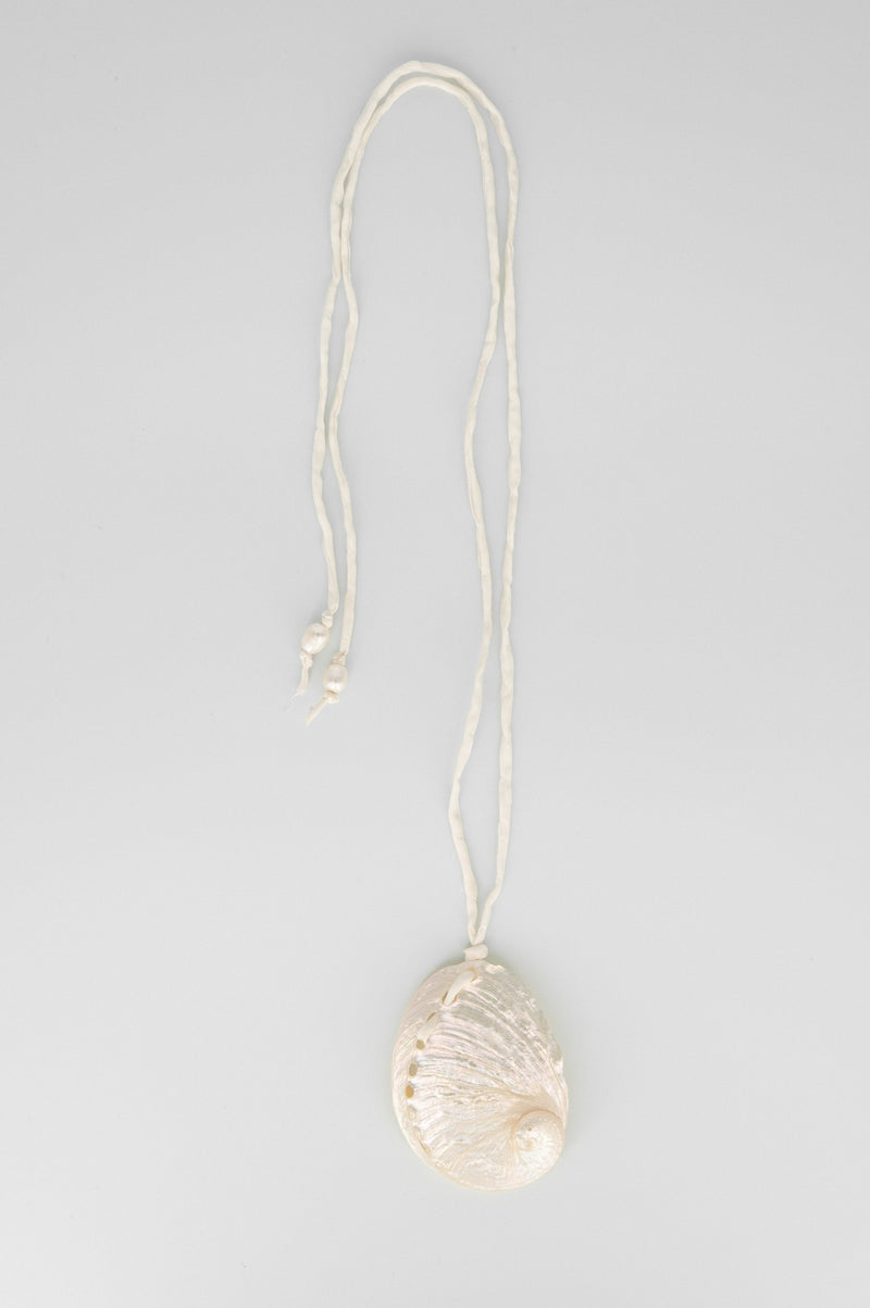 Shell pendant necklace on a gray background