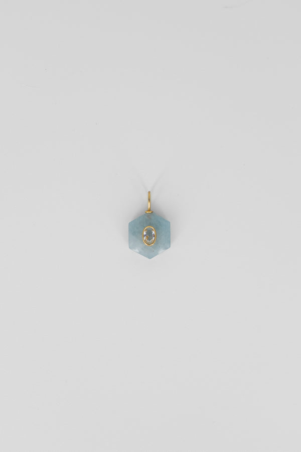 Aquamarine & crystal quartz hexagon gemstone charm