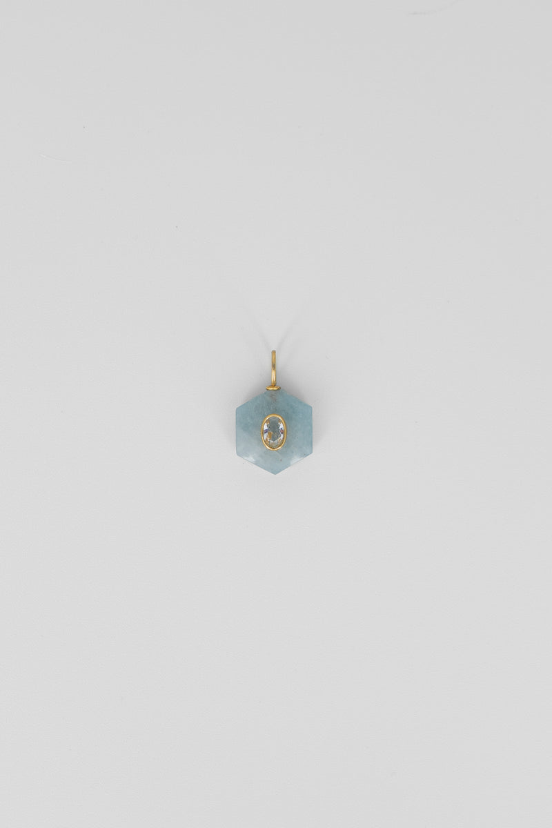 Aquamarine & crystal quartz hexagon gemstone charm