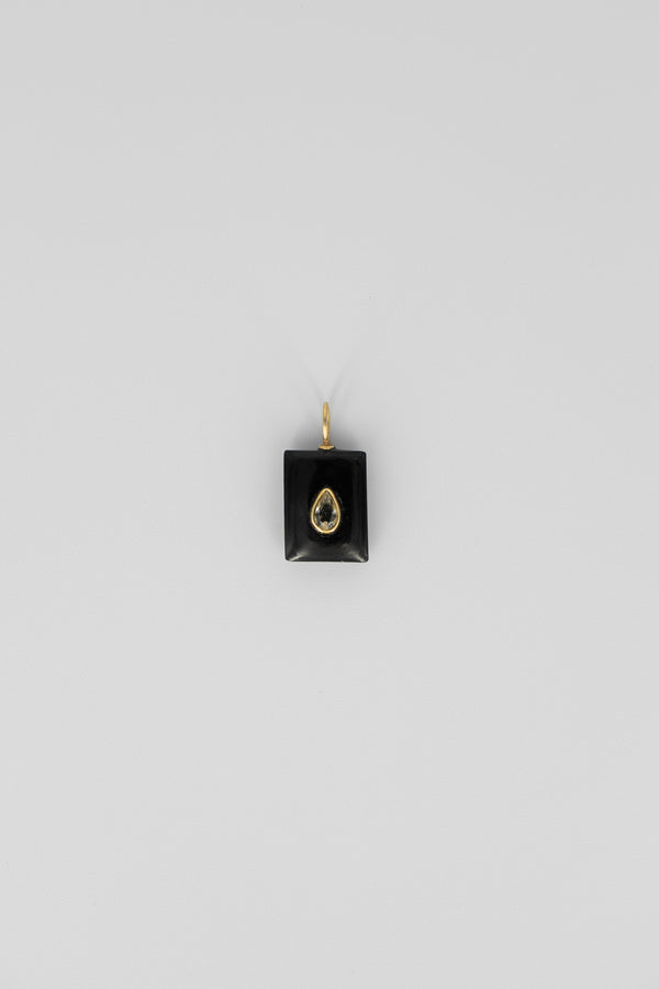 Black onyx and crystal quartz rectangle gemstone charm