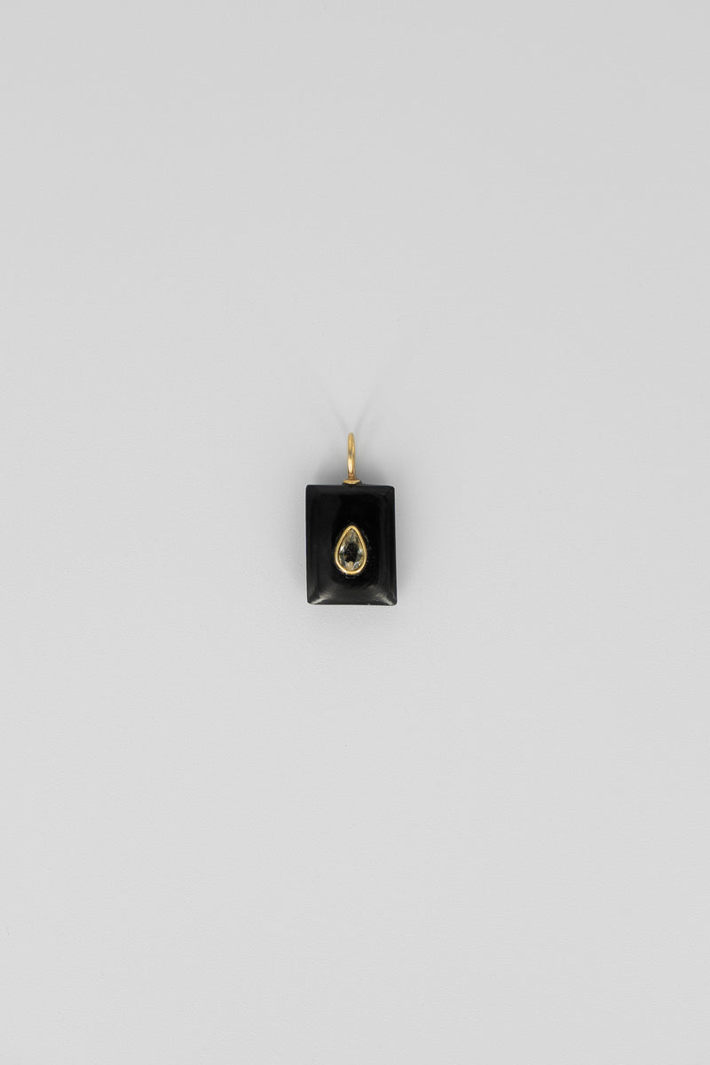 Black onyx and crystal quartz rectangle gemstone charm
