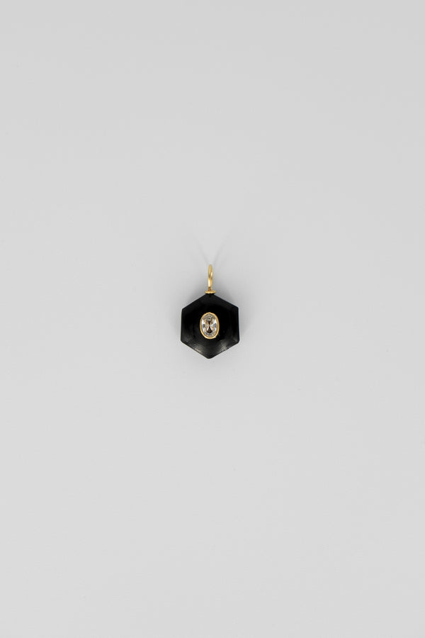 Black onyx & crystal quartz hexagon gemstone charm