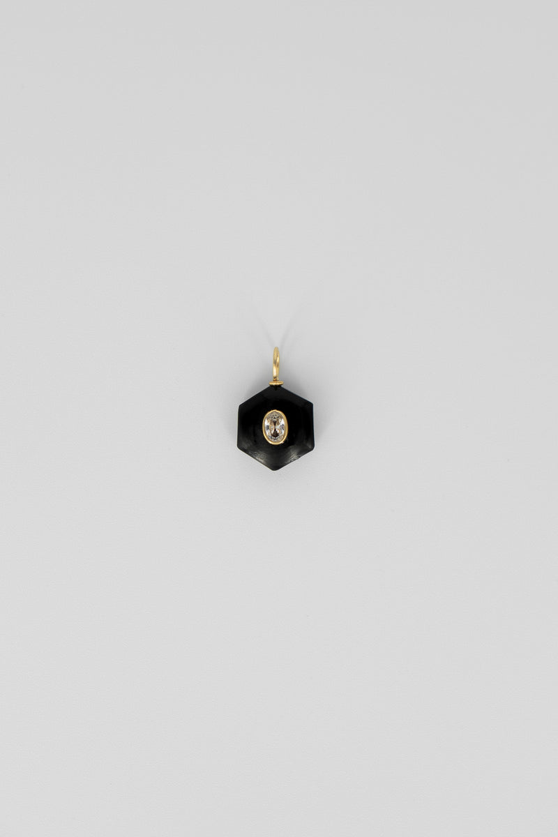Black onyx & crystal quartz hexagon gemstone charm