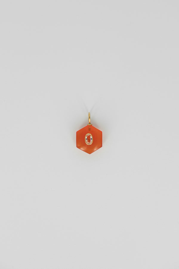 Carnelian & crystal quartz hexagon gemstone charm