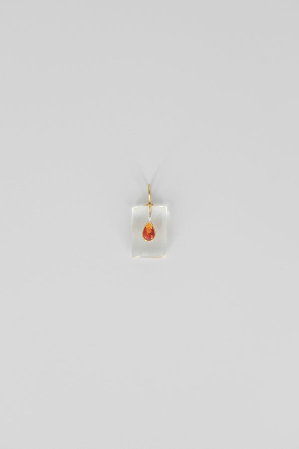 Crystal quartz & carnelian rectangle gemstone charm