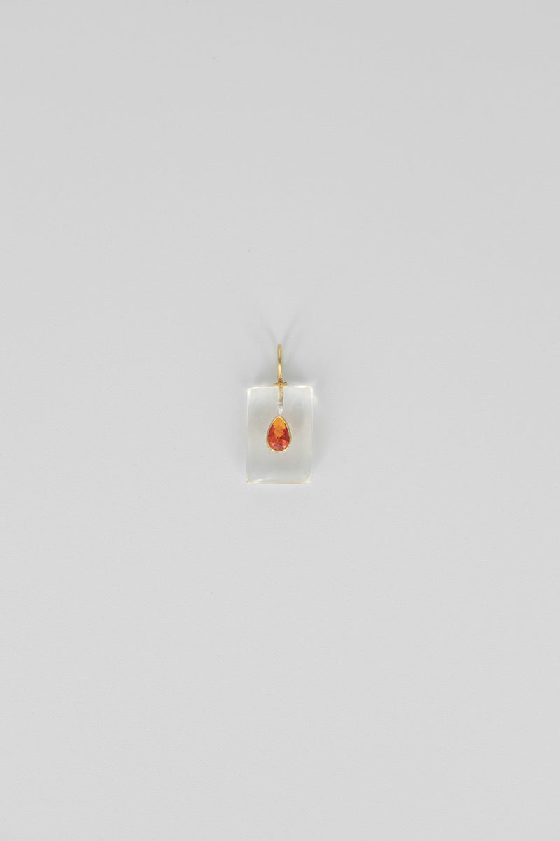 Crystal quartz & carnelian rectangle gemstone charm