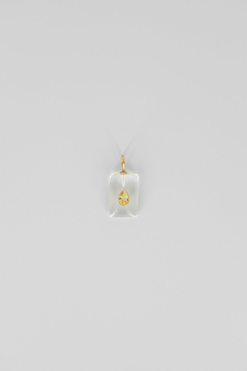 Crystal quartz & lemon quartz rectangle gemstone charm