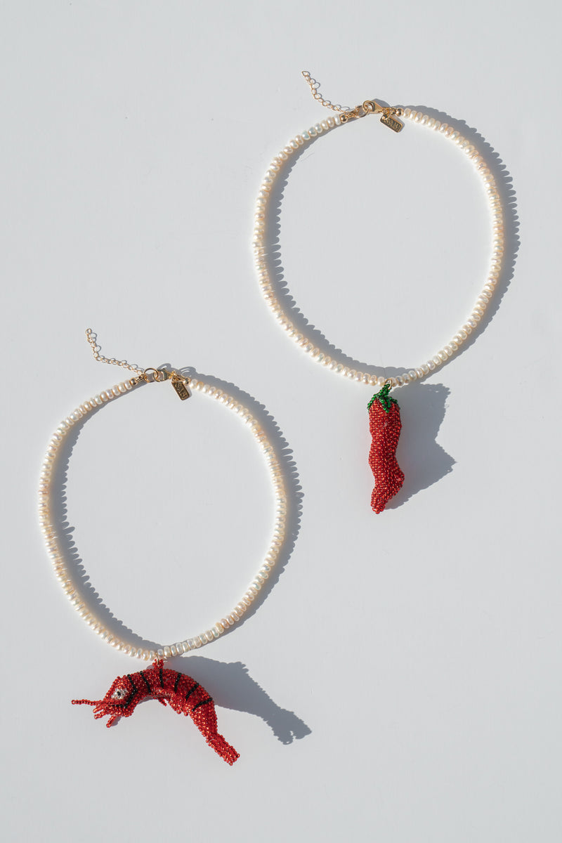 Beaded Shrimp Pearl Necklace
