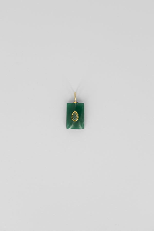 Green onyx and crystal quartz rectangle gemstone charm