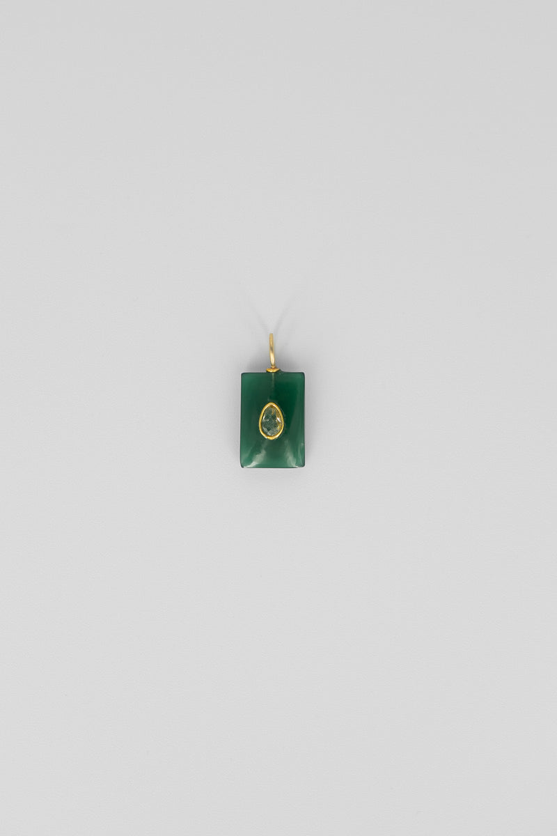Green onyx and crystal quartz rectangle gemstone charm