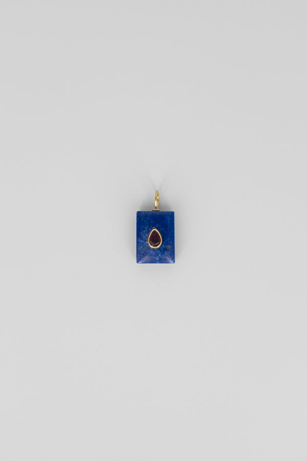 Lapis Lazuli & garnet rectangle gemstone charm