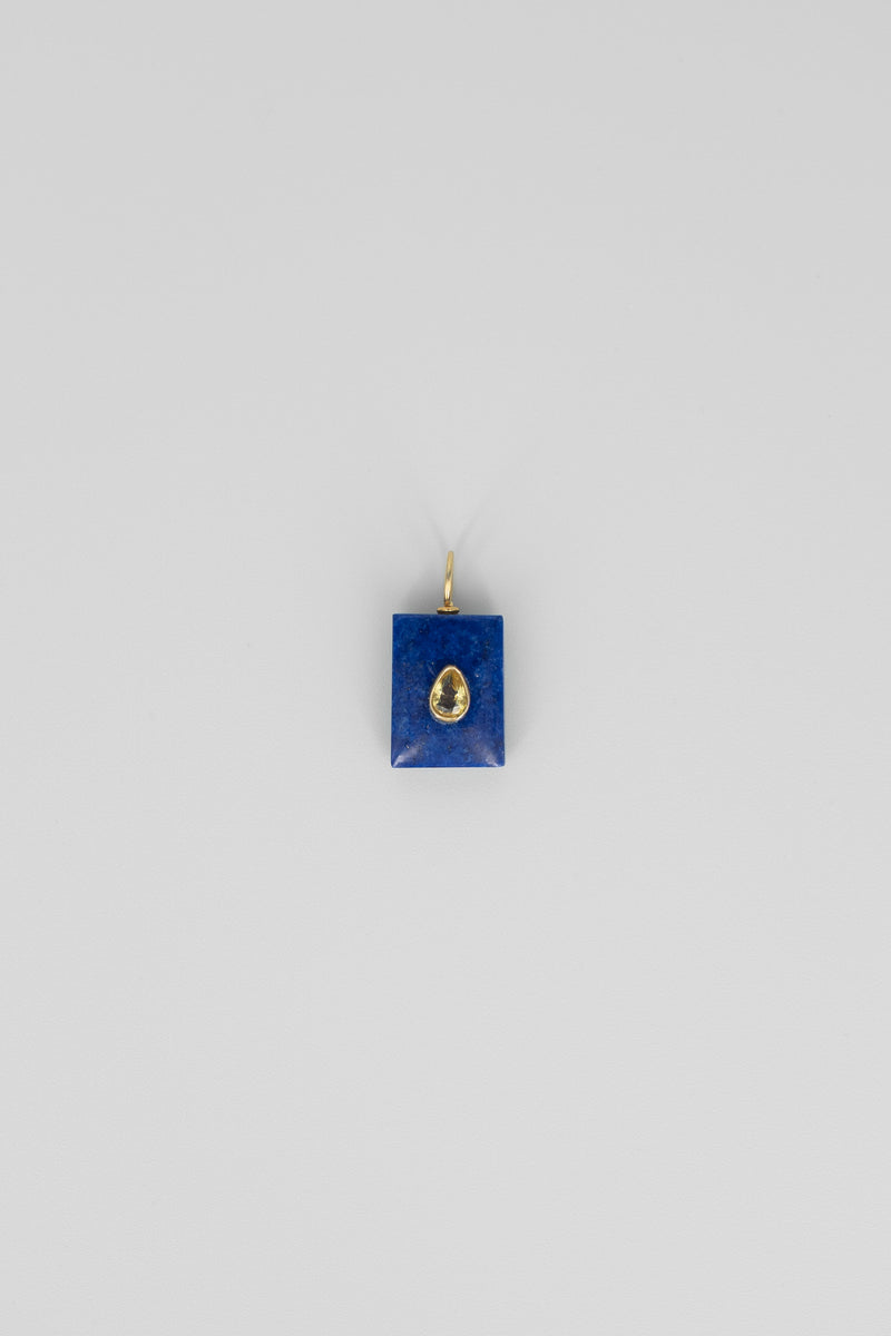 Lapis Lazuli & lemon quartz rectangle gemstone charm